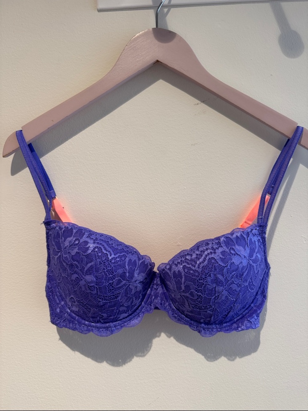 VICTORIA’S SECRET PINK | NWOT Purple Lace Demi Balconette Bra Neon Orange 34D